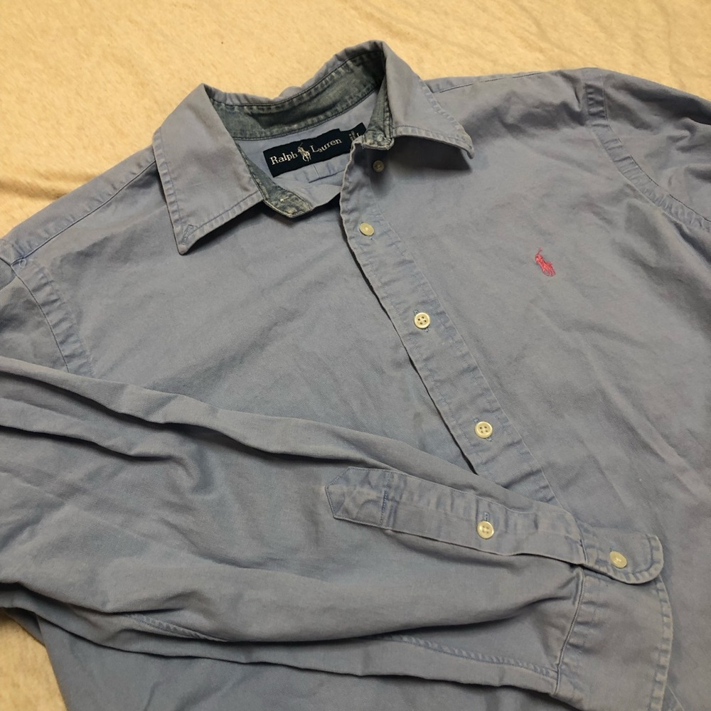 Ralph Lauren Buttondown Dress Shirt Pink Pony Light Blue Denim Lightweight